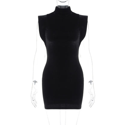 Suede Turtleneck Slim-fit Sheath Dress for Women
