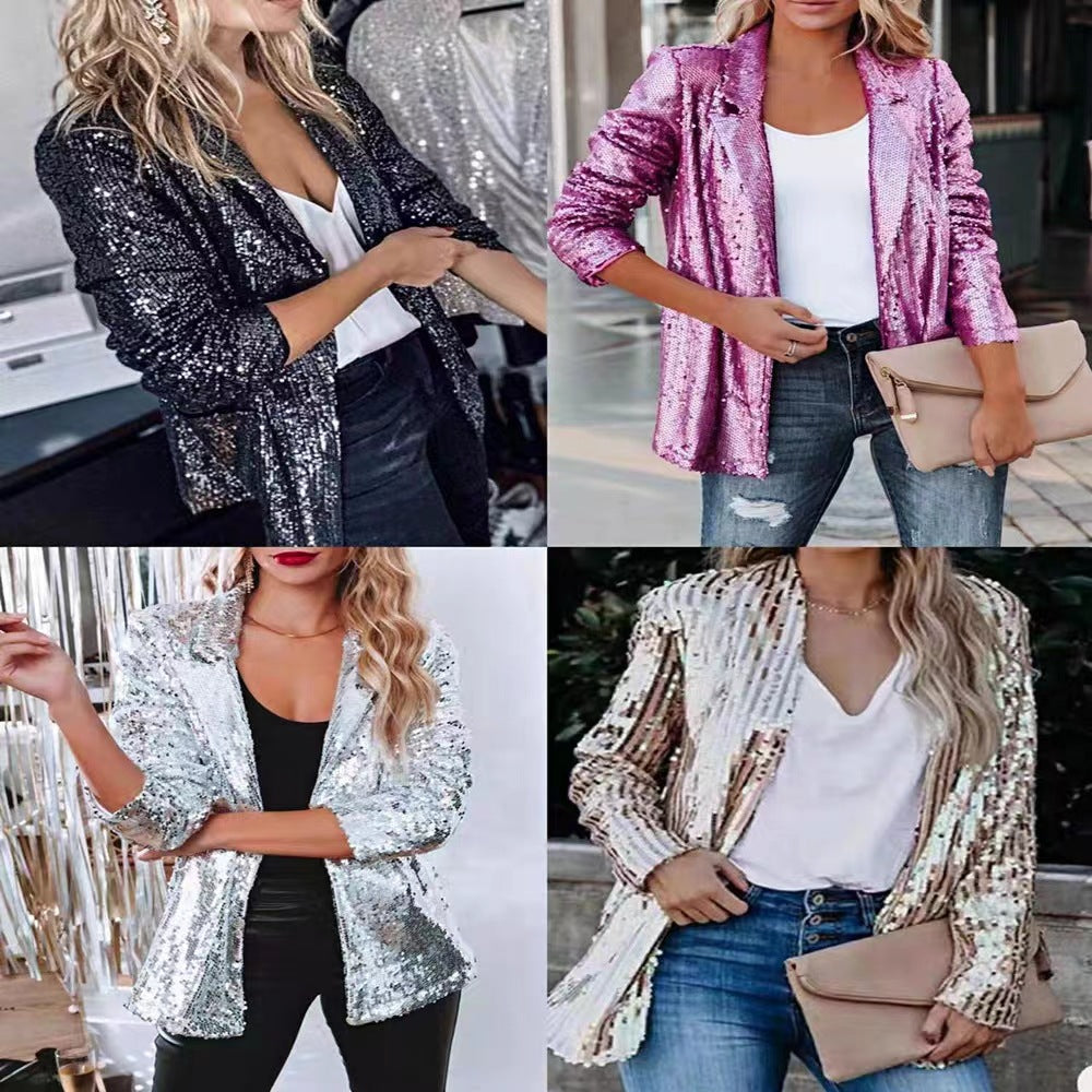 Loose Sequin Blazer for Women - Commuter Style